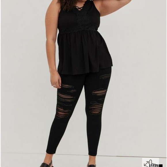 Torrid babydoll ribbed Lace up Black Tank Top 4x 4 NWT - Picture 4 of 7